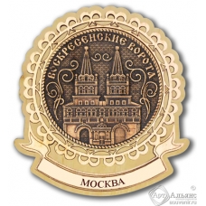 Магнит из бересты Москва-Воскресенские ворота лента дерево